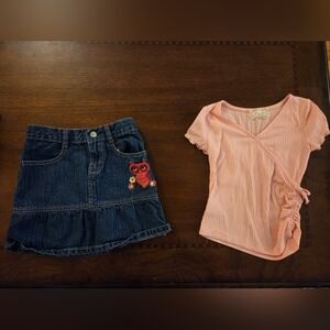 girl 8 denim skirt with light pink top